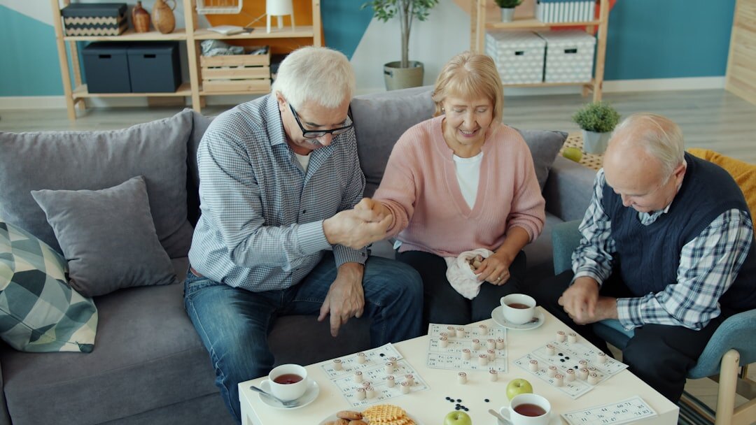 seniors laughing in community room